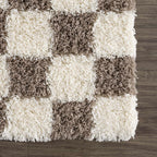 Atira Brown Checkered Area Rug Hauteloom