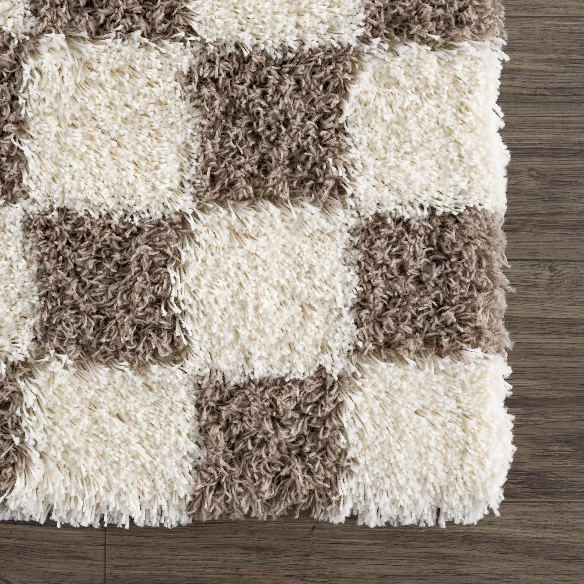Atira Brown Checkered Area Rug Hauteloom