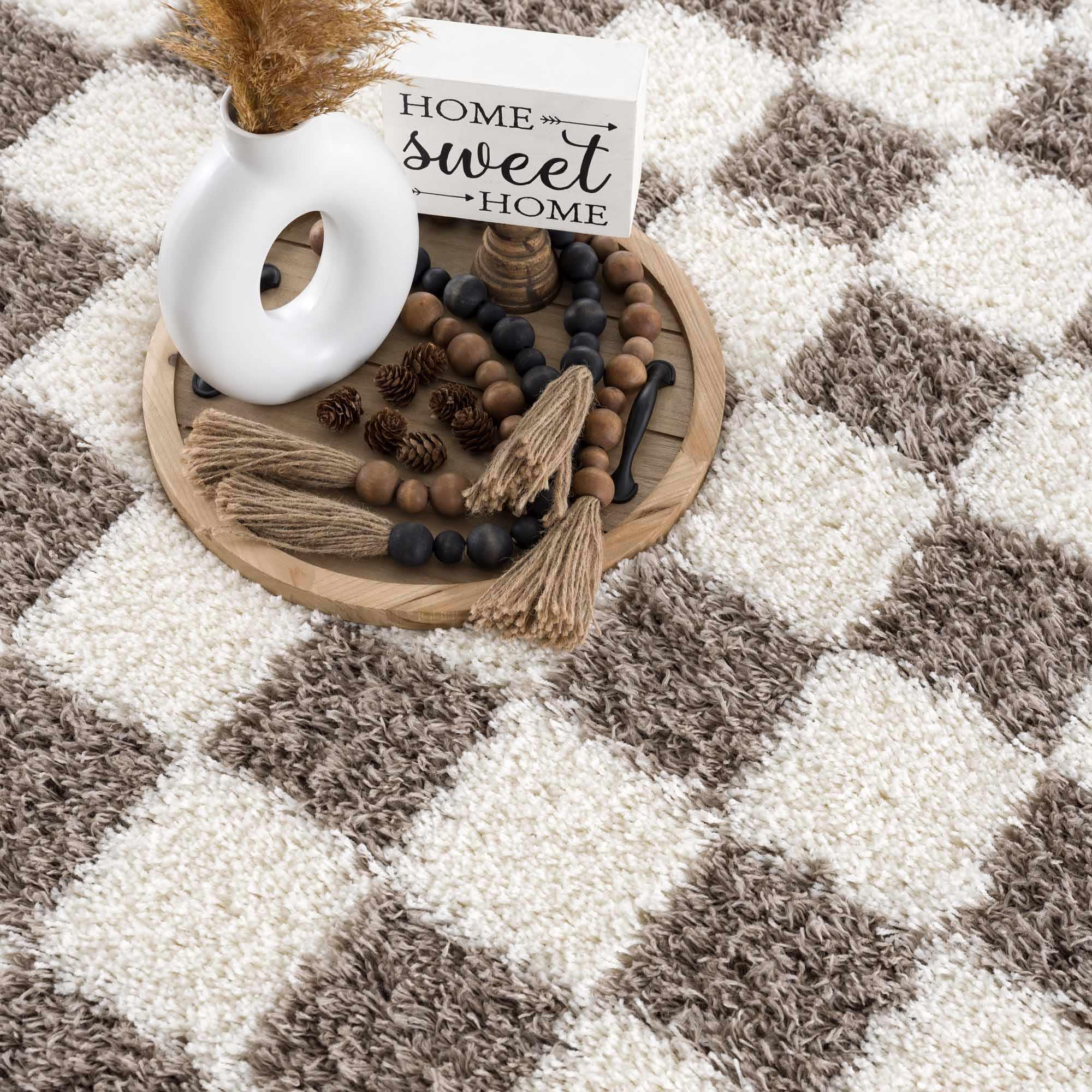 Atira Brown Checkered Area Rug Hauteloom