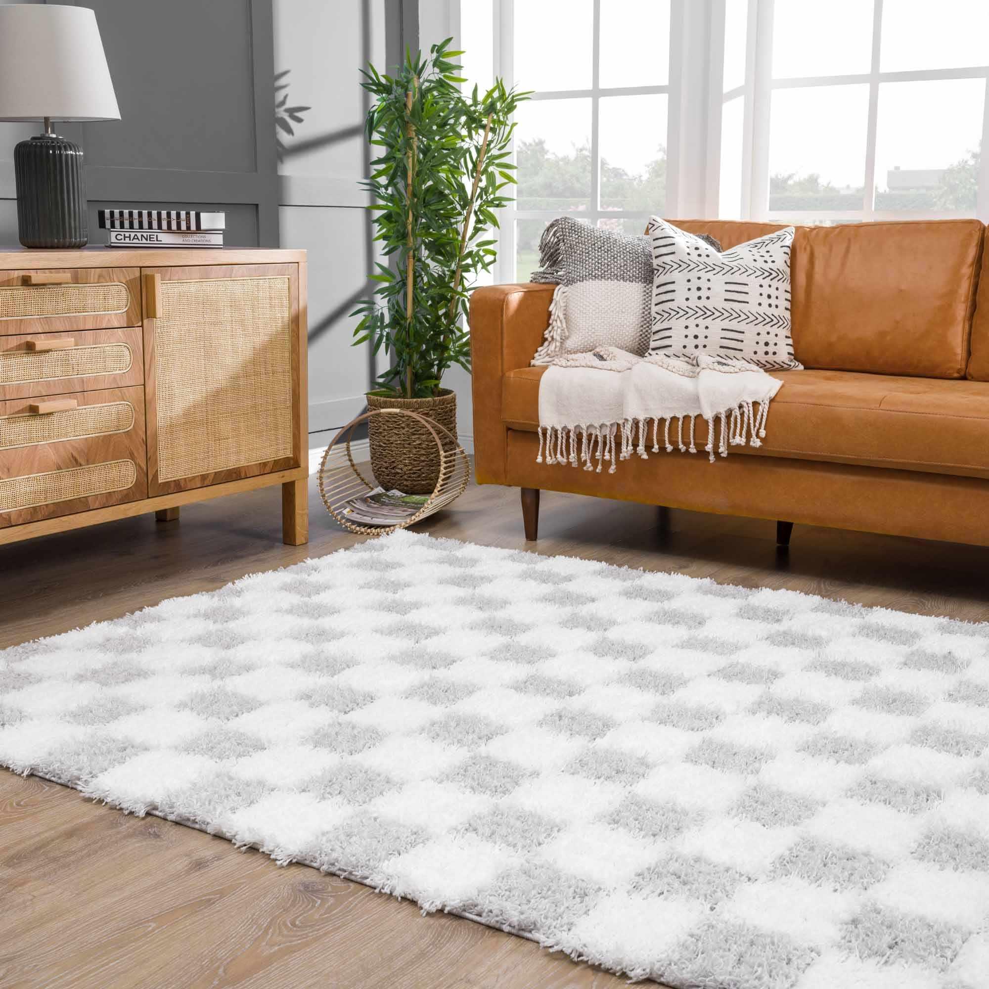 Atira Gray Checkered Area Rug Hauteloom