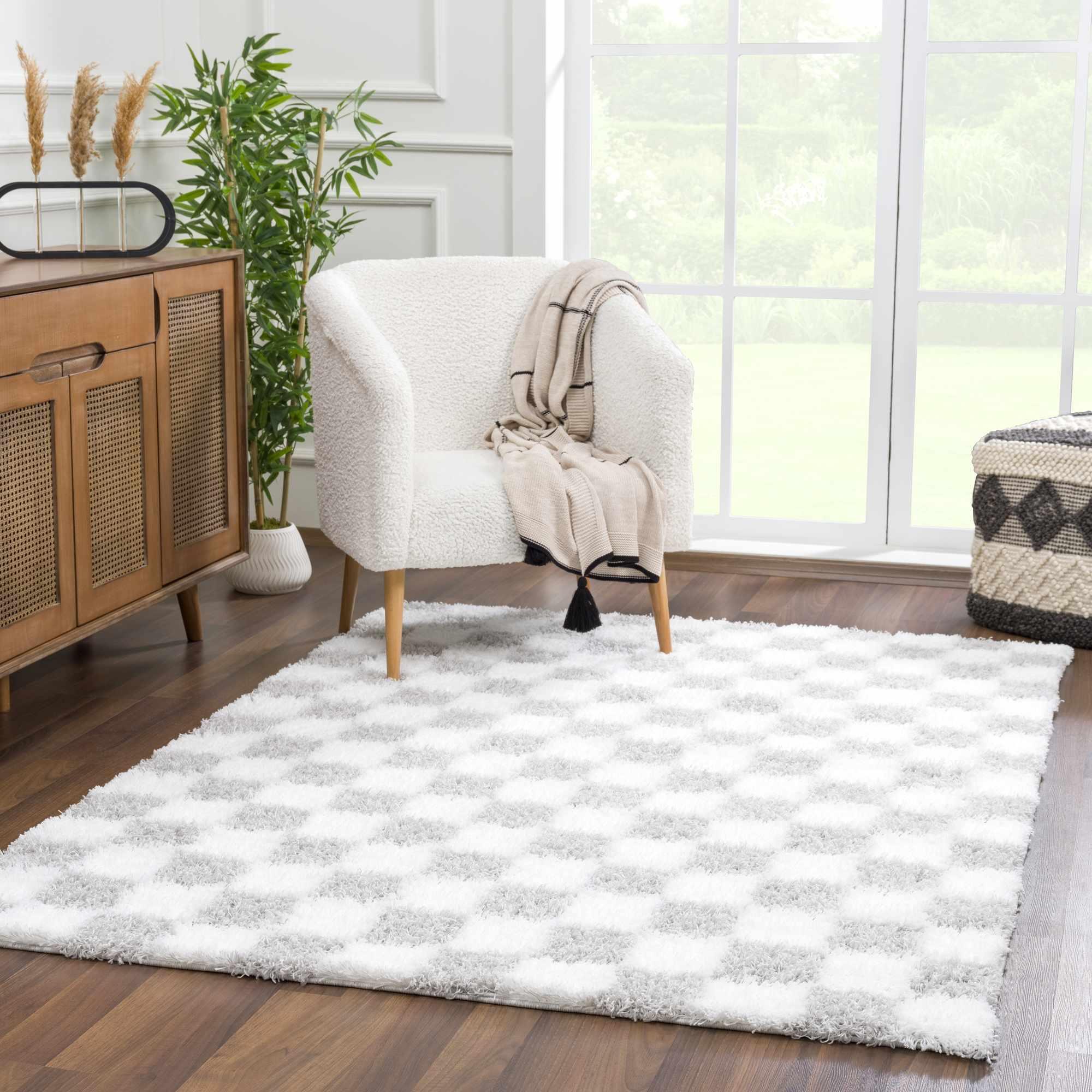 Atira Gray Checkered Area Rug Hauteloom