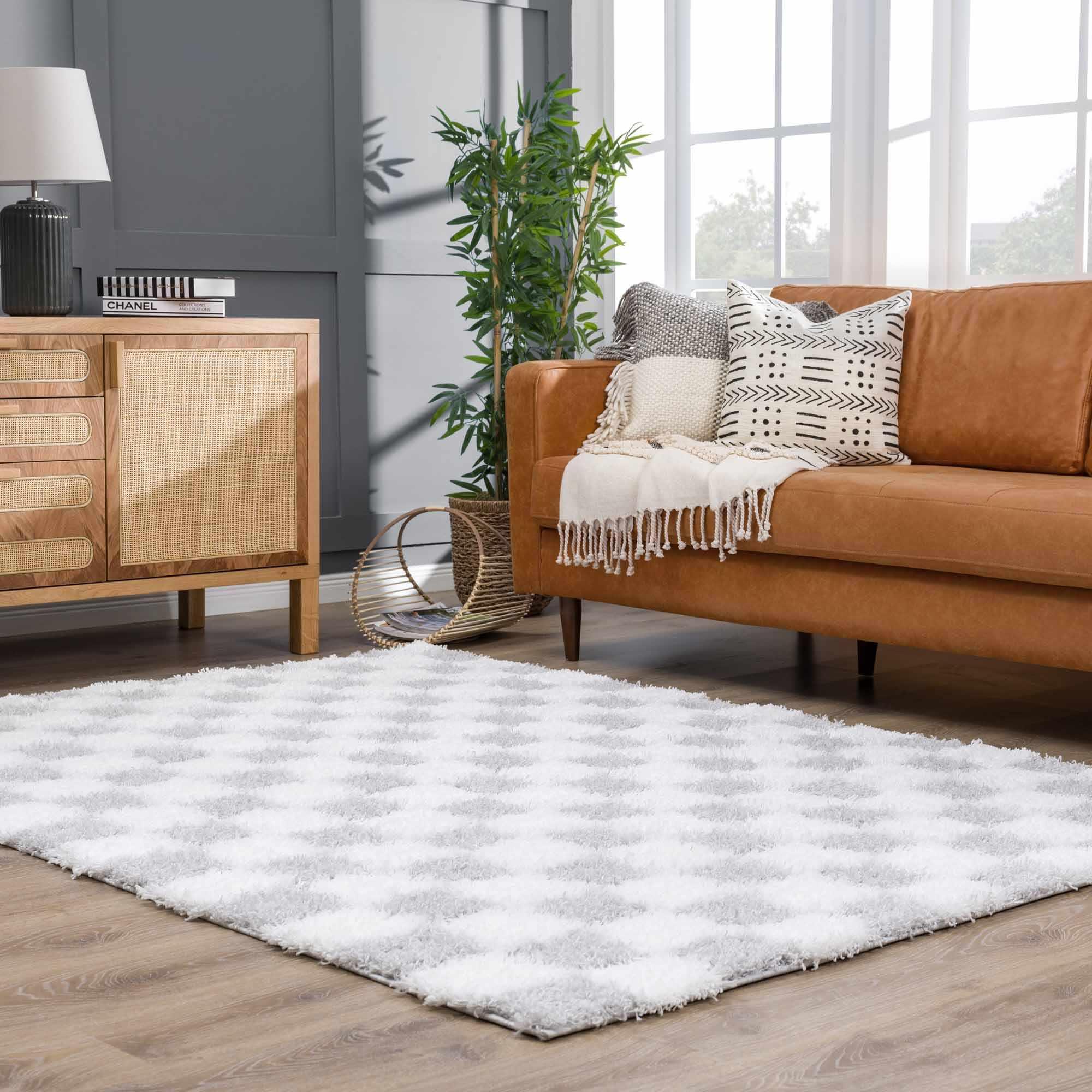 Atira Gray Checkered Area Rug Hauteloom