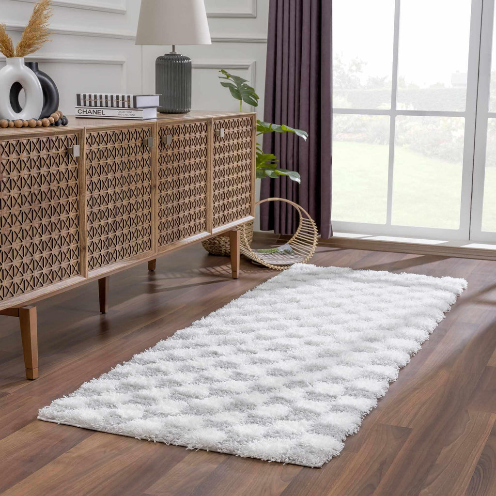 Atira Gray Checkered Area Rug Hauteloom
