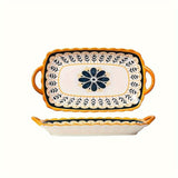 Set of 4 Hand-Painted Creative Ceramic Plates with Handles House Of Avana