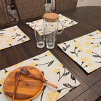 DaDa Bedding Set of 4-Pieces Sunshine Yellow Fleur Spring Tapestry Dining Table Placemats 13” x 19” (18112)