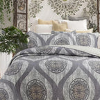 DaDa Bedding Rustic Grey Mosaic Distressed Medallion Reversible Quilted Bedspread Set (SD16299) DaDalogy Bedding Collection