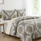 DaDa Bedding Rustic Grey Mosaic Distressed Medallion Reversible Quilted Bedspread Set (SD16299) DaDalogy Bedding Collection
