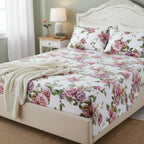 DaDa Bedding Romantic Roses Lovely Spring Pink Floral Garden Fitted & Flat Bed Sheet Set w/ Pillow Cases (JHW879) DaDalogy Bedding Collection