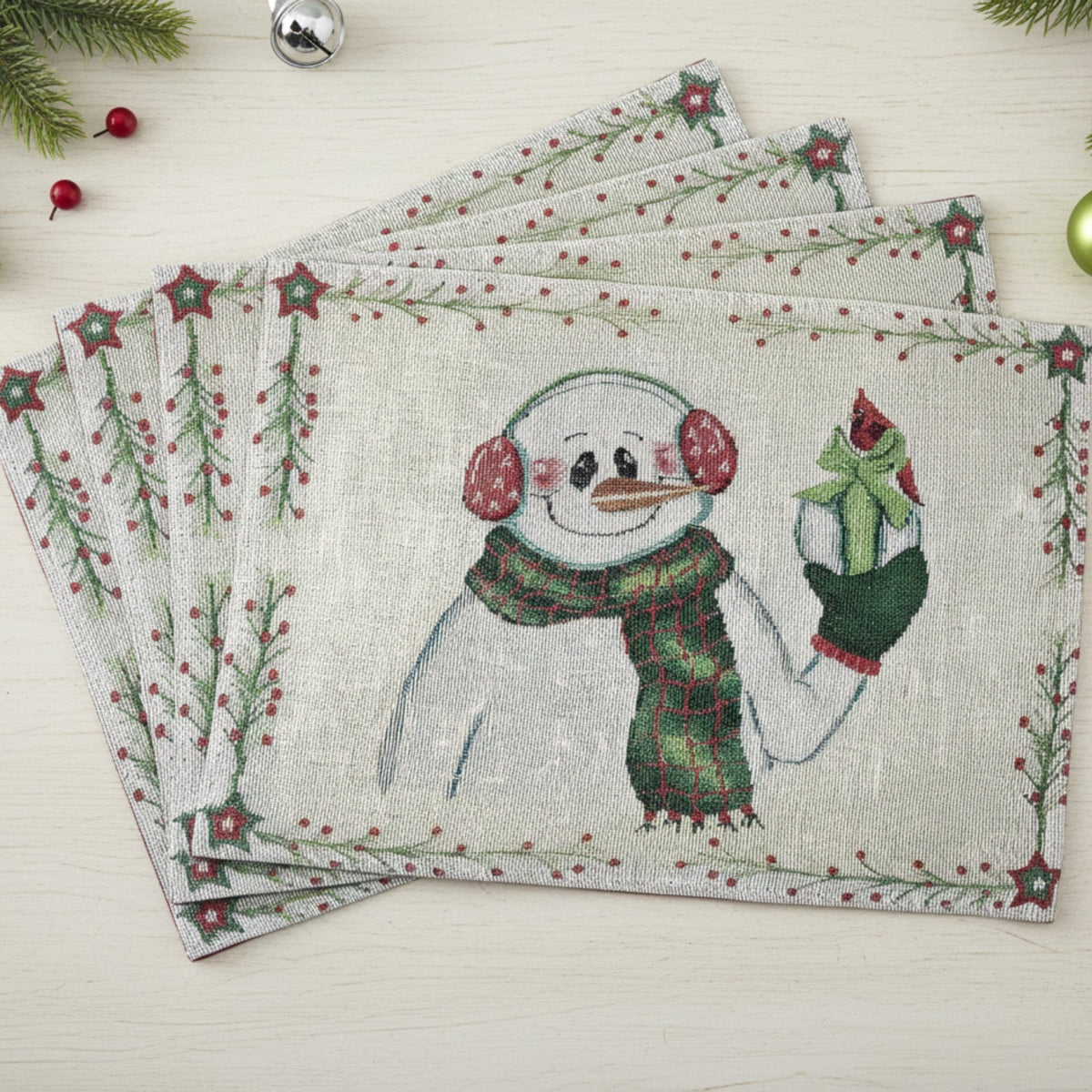 DaDa Bedding Set of 4-Pieces Magical Snowman Holiday Tapestry Placemats 13” x 19” (9733)