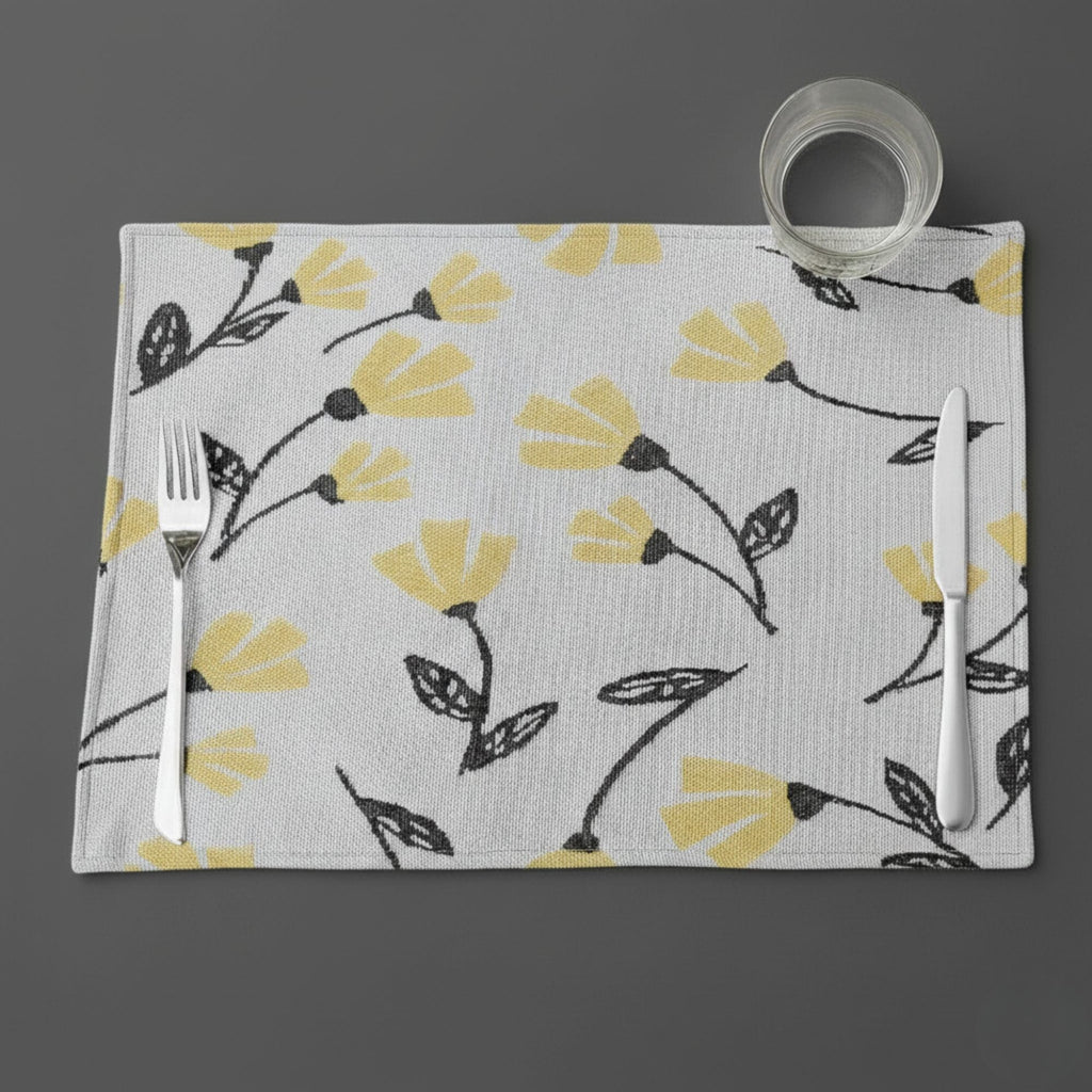 DaDa Bedding Set of 4-Pieces Sunshine Yellow Fleur Spring Tapestry Dining Table Placemats 13” x 19” (18112)