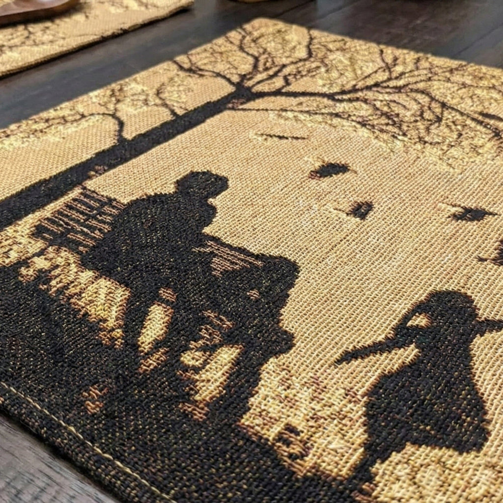 DaDalogy Bedding Set of 4 Pieces Autumn Birds Blessing Tapestry Dining Placemats 13” x 19” (Thanksgiving)