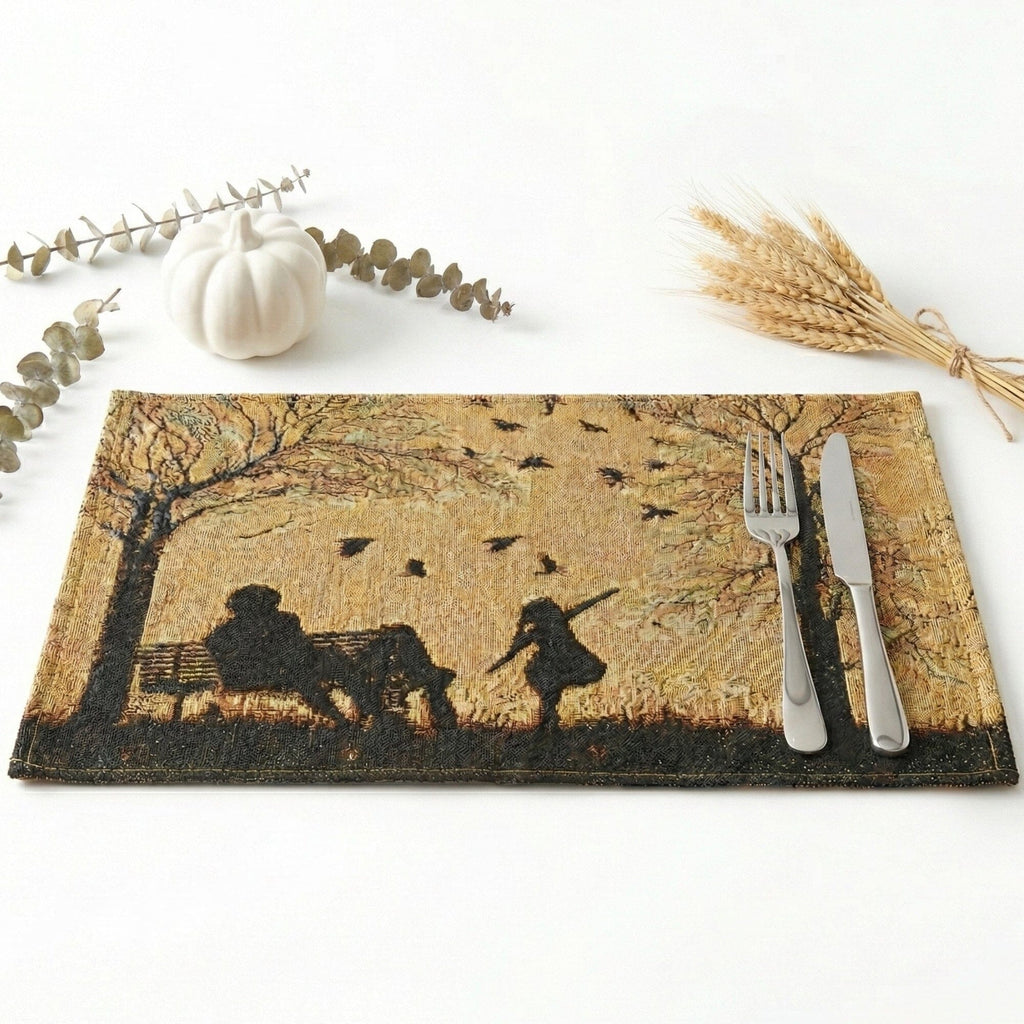 DaDalogy Bedding Set of 4 Pieces Autumn Birds Blessing Tapestry Dining Placemats 13” x 19” (Thanksgiving)