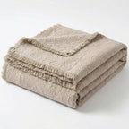 DaDa Bedding Elegant Fringed Cotton Quilted Throw Blanket - Luxurious Solid Soft Paisley Pattern, Cozy Lightweight Lap Throw, Perfect for Couch or Bed, Neutral Sandy Taupe Tan Beige, 50x60 Inches