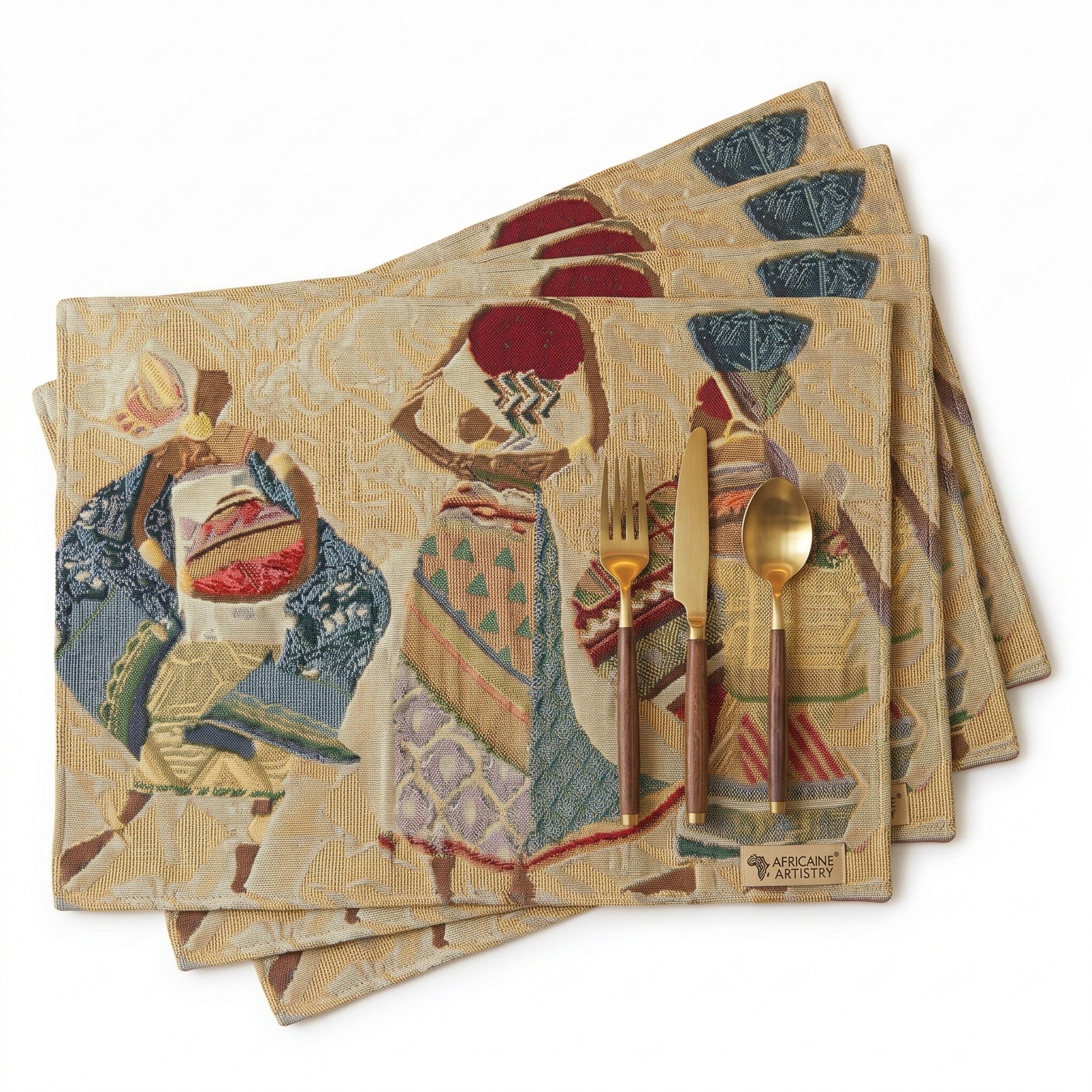 DaDa Bedding Set of 4-Pieces Dancing Women African Kwanzaa Tapestry Dining Table Placemats 13” x 19” (18117)