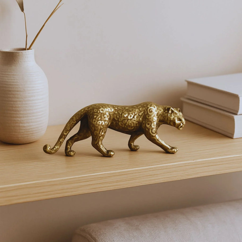 Retro Brass Miniature Leopard Figurine Tabletop