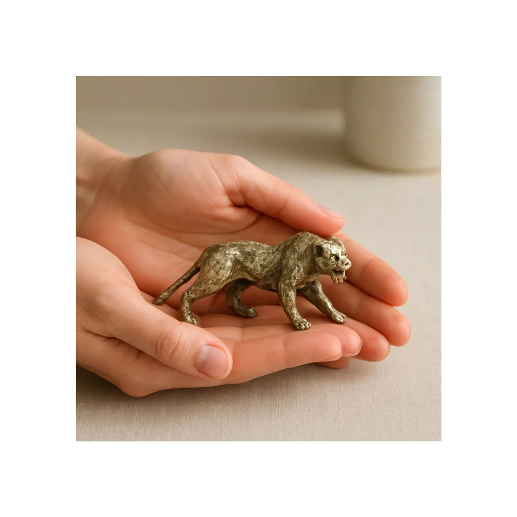 Retro Brass Miniature Leopard Figurine Tabletop