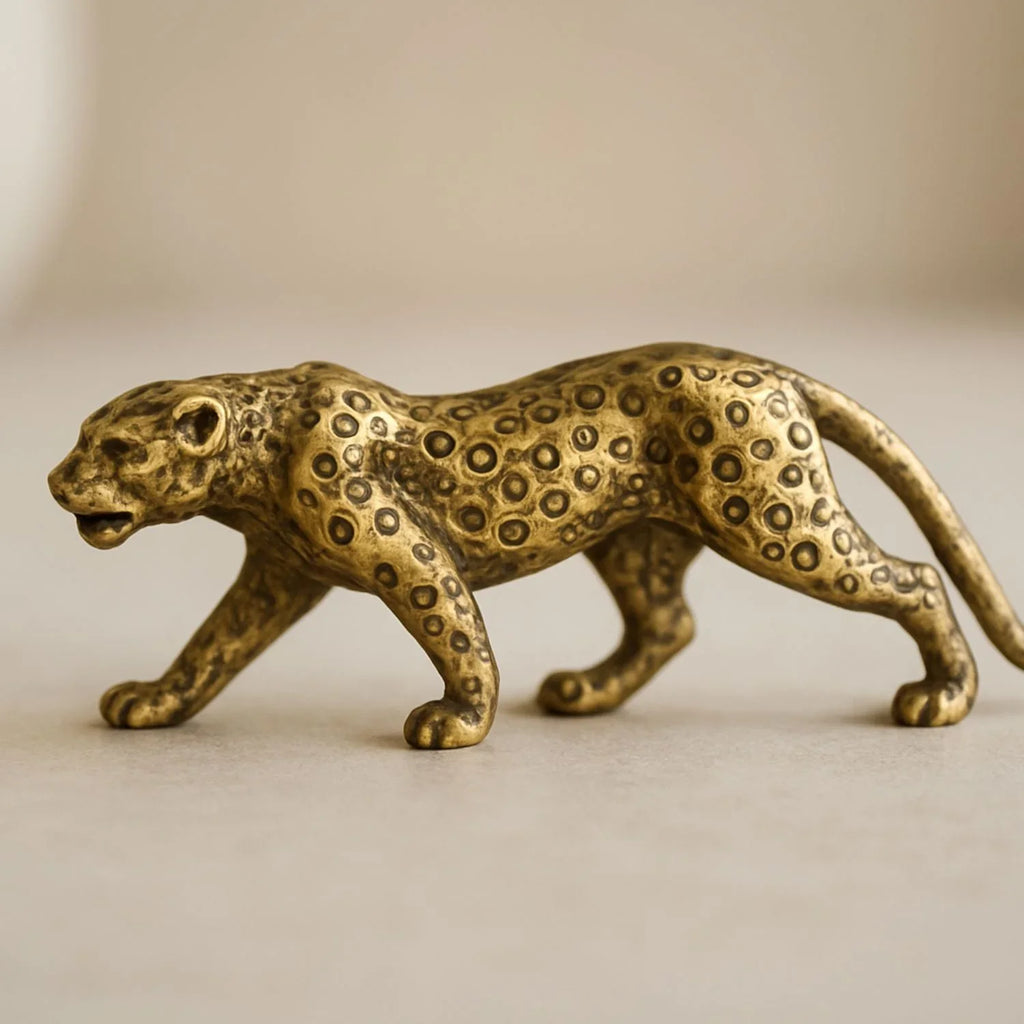 Retro Brass Miniature Leopard Figurine Tabletop