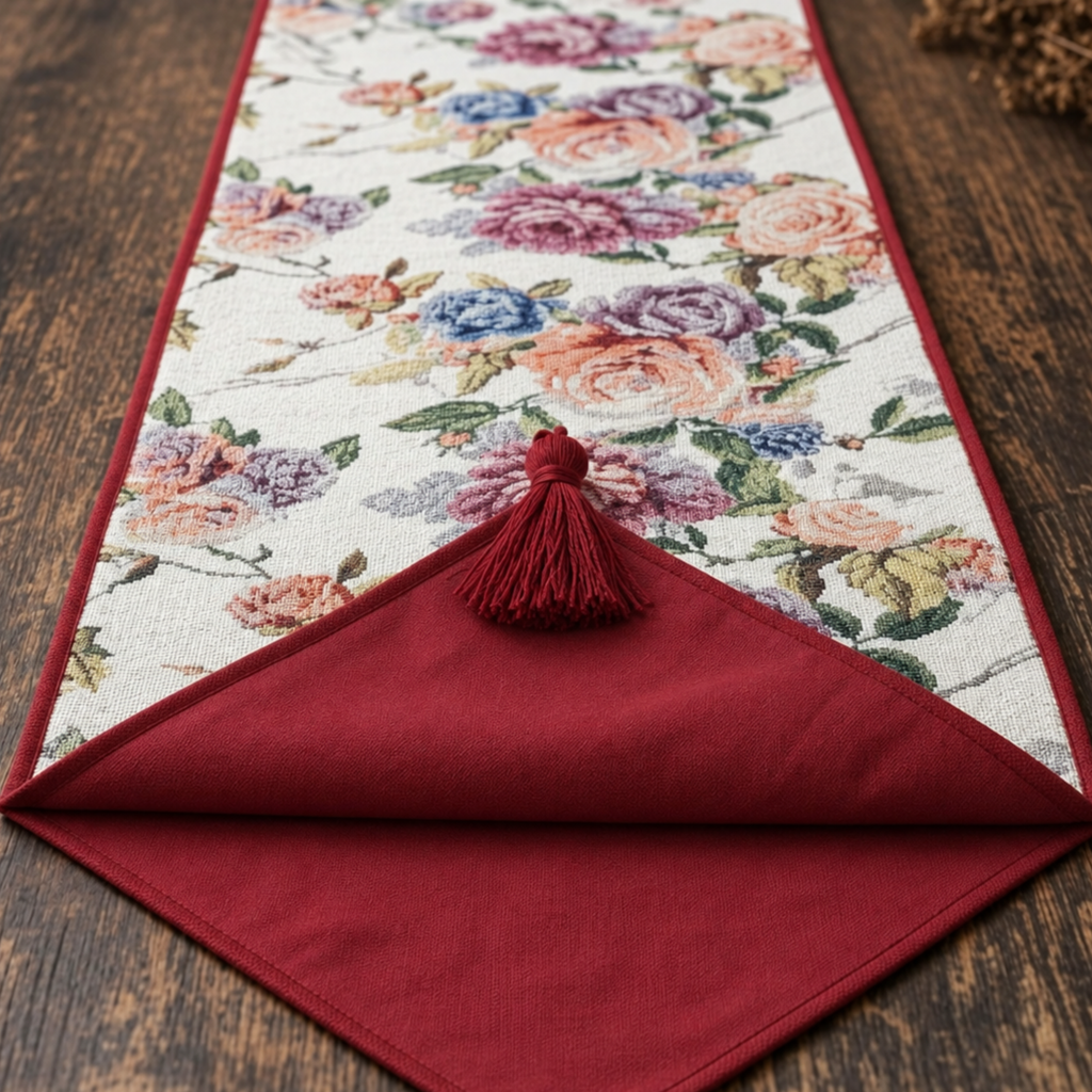 DaDa Bedding Vintage Romantic Roses Lovely Pink Floral Woven Tapestry Dining Table Runner (879)
