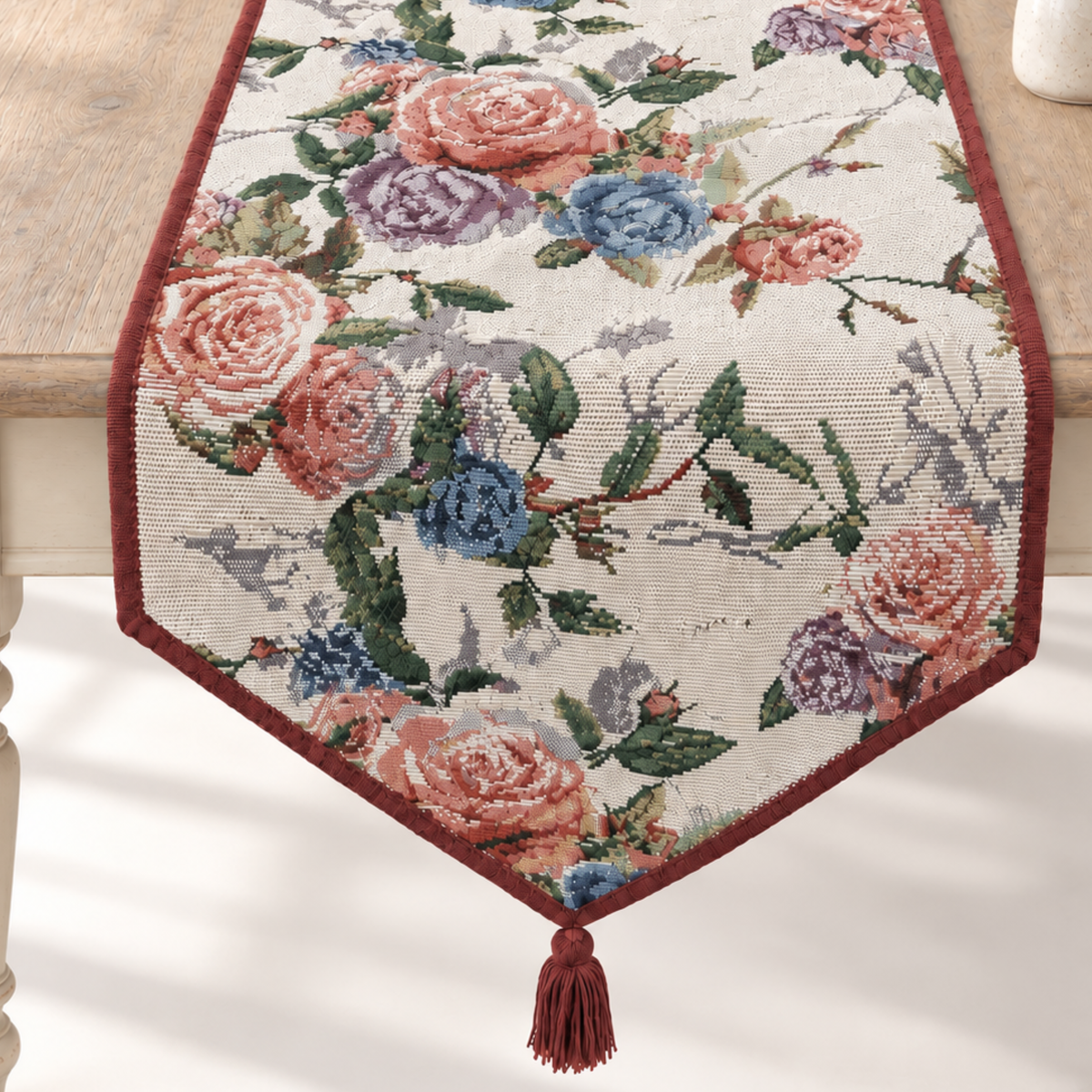 DaDa Bedding Vintage Romantic Roses Lovely Pink Floral Woven Tapestry Dining Table Runner (879)
