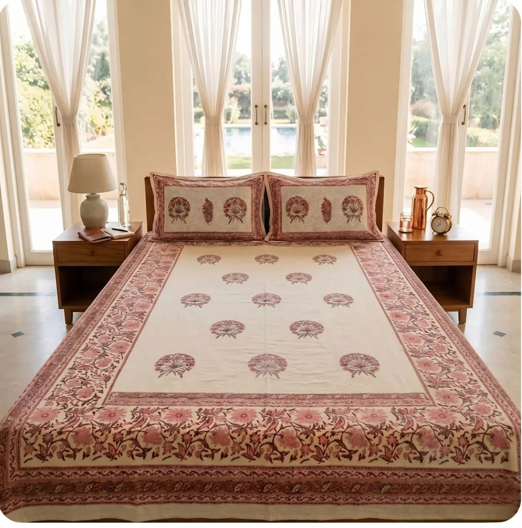 Sanganeri Heritage Hand-Block Printed Bedsheet Set | 100% Fine Cotton