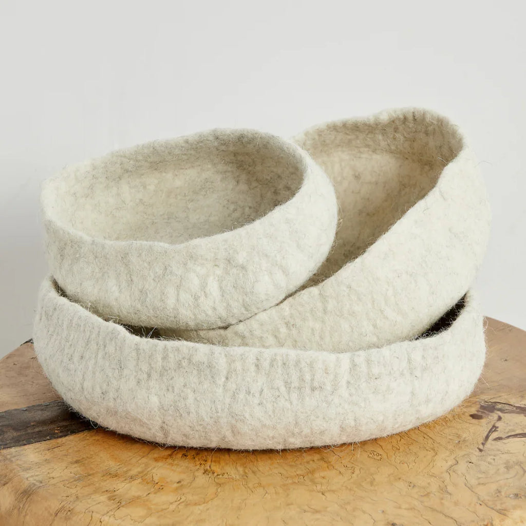 Natural White Hand Felted Nesting Bowls Kanju Interiors