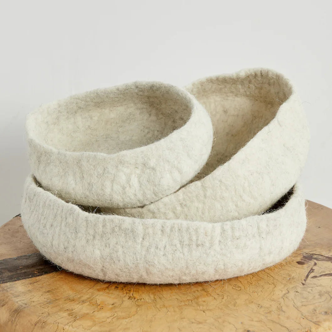 Natural White Hand Felted Nesting Bowls Kanju Interiors
