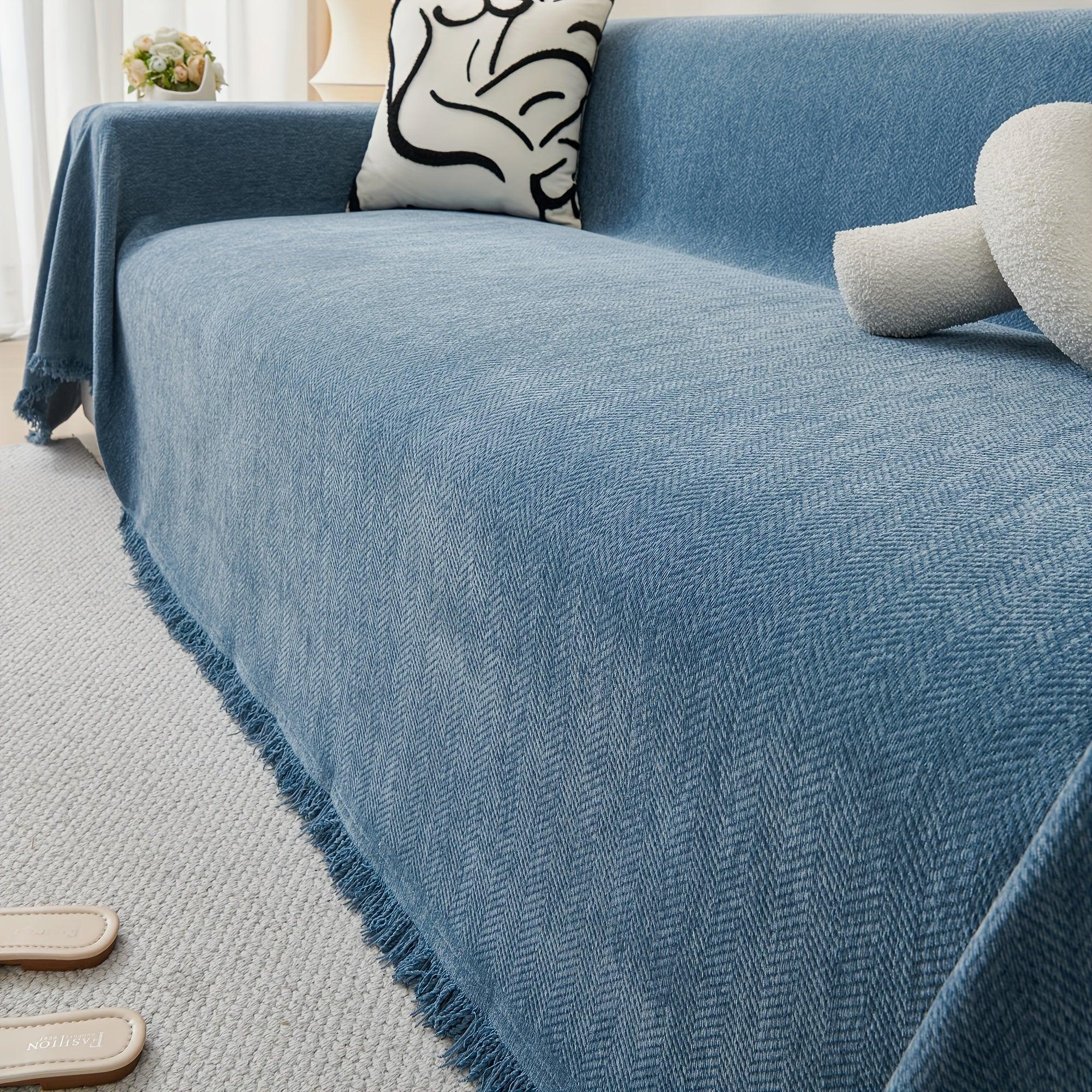 Update Sofa with Organic Couch Cover| Herringbone Chenille Tassels topspet