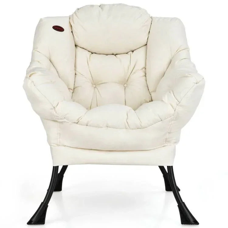 Upholstered Contemporary Cushioned Accent Chair with Side Pocket in Beige