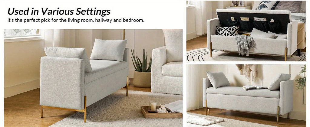 [Modern Storage Ottoman] Comfy Modern Storage Ottoman Bench with Throw Pillows - Metal Leg Bedroom Bench for End of Bed, Entryway - Mustard House Of Avana [[SKU:HOA-BEN-005]]