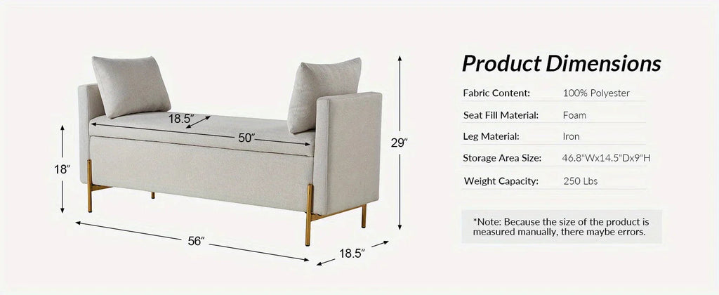 [Modern Storage Ottoman] Comfy Modern Storage Ottoman Bench with Throw Pillows - Metal Leg Bedroom Bench for End of Bed, Entryway - Mustard House Of Avana [[SKU:HOA-BEN-005]]