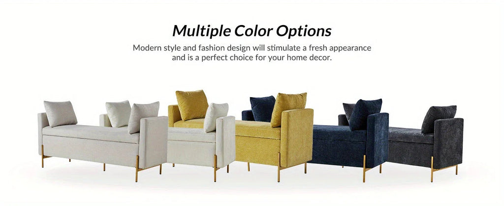 [Modern Storage Ottoman] Comfy Modern Storage Ottoman Bench with Throw Pillows - Metal Leg Bedroom Bench for End of Bed, Entryway - Mustard House Of Avana [[SKU:HOA-BEN-005]]