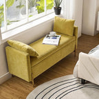 [Modern Storage Ottoman] Comfy Modern Storage Ottoman Bench with Throw Pillows - Metal Leg Bedroom Bench for End of Bed, Entryway - Mustard House Of Avana [[SKU:HOA-BEN-005]]