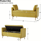 [Modern Storage Ottoman] Comfy Modern Storage Ottoman Bench with Throw Pillows - Metal Leg Bedroom Bench for End of Bed, Entryway - Mustard House Of Avana [[SKU:HOA-BEN-005]]