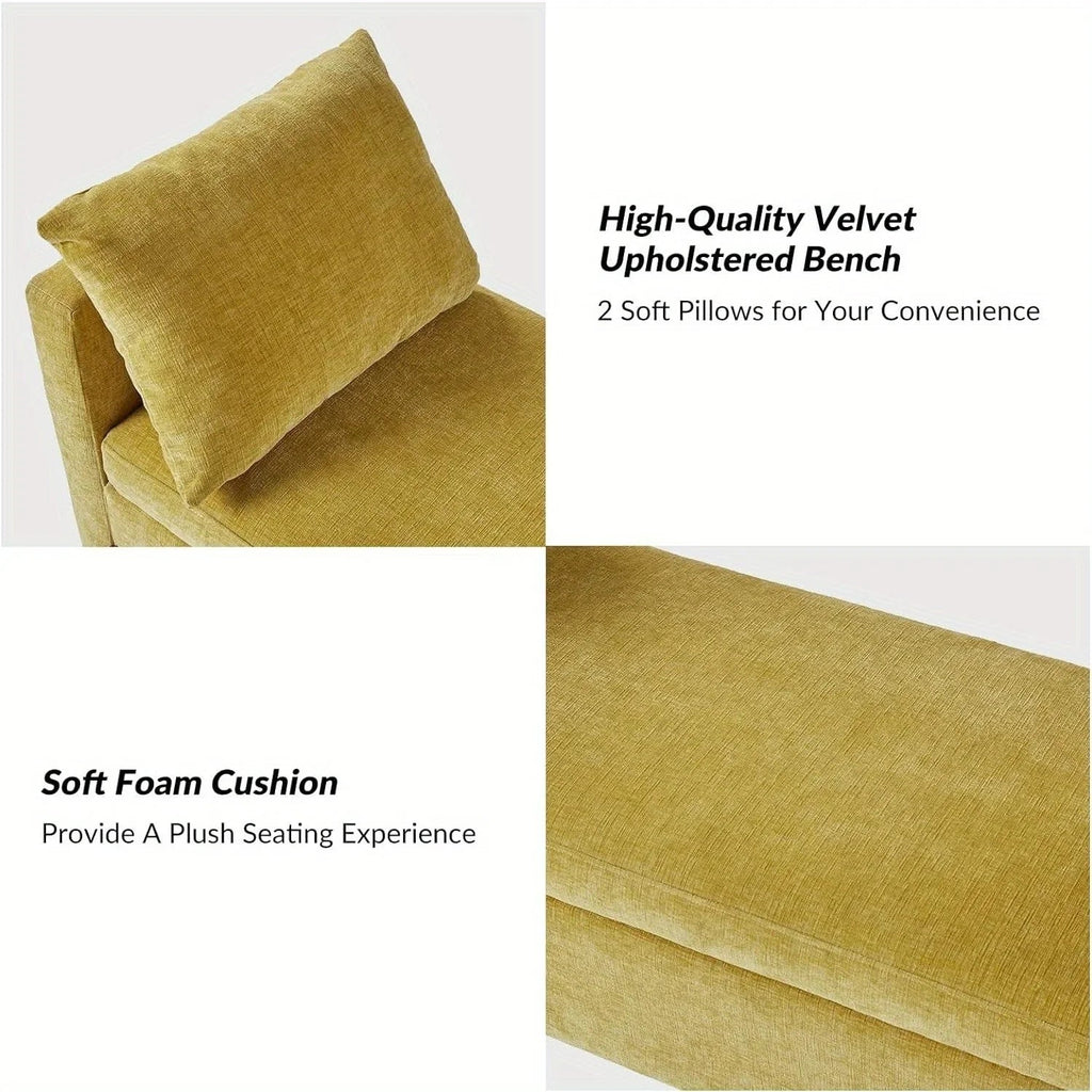[Modern Storage Ottoman] Comfy Modern Storage Ottoman Bench with Throw Pillows - Metal Leg Bedroom Bench for End of Bed, Entryway - Mustard House Of Avana [[SKU:HOA-BEN-005]]