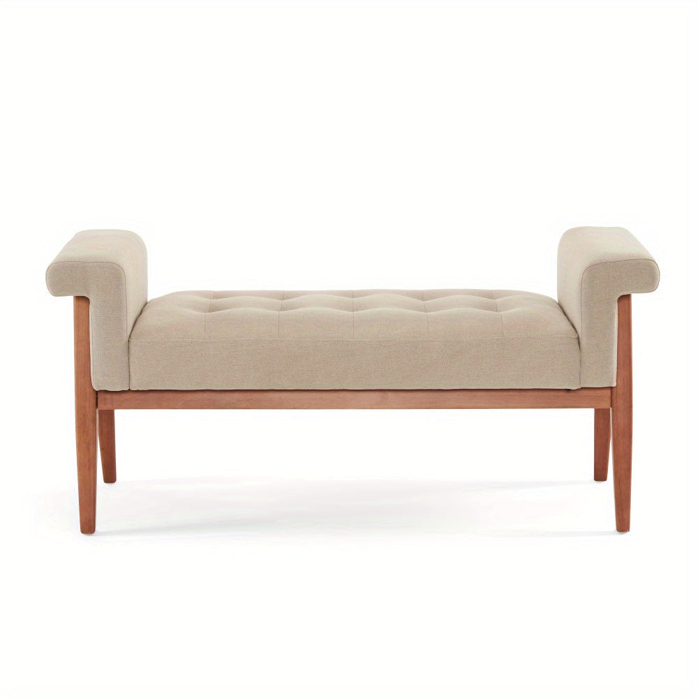Heavy-Duty Extra Long Ottoman Bench Seat - Upholstered Footrest with Tufted Padded Seat, 300 lbs Capacity, Light Khaki Furniture for Living Room, Bedroom, Entryway - Sturdy End of Bed Bench or Footstool, Bedroom Seating, Eleg House Of Avana
