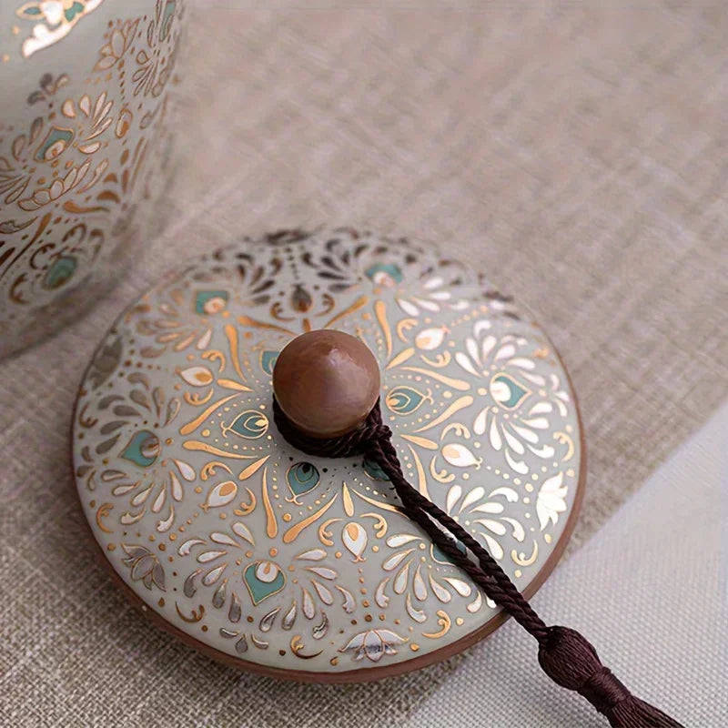 Urn - Decorative Ceramic Golden Silver