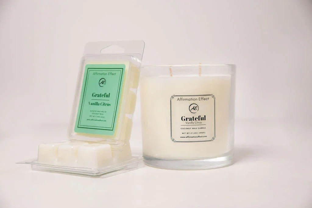 Vanilla Citrus "grateful" Affirmation Candle - 17.5 Oz, back view - House Of Avana