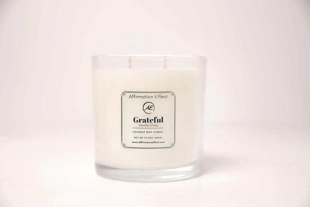 Vanilla Citrus "grateful" Affirmation Candle - 17.5 Oz, front view - House Of Avana