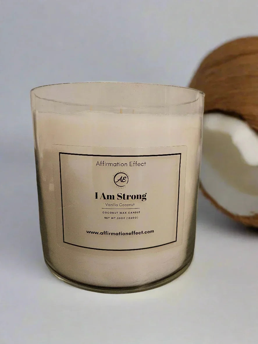 Vanilla Coconut Affirmation "I Am Strong" Candle - 60 oz Affirmation Effect