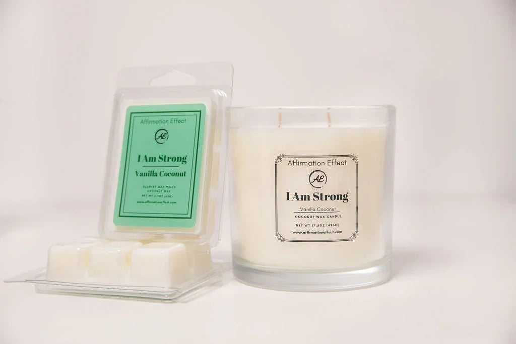 Vanilla Coconut "i Am Strong" Affirmation Candle- 17.5 Oz, back view - House Of Avana