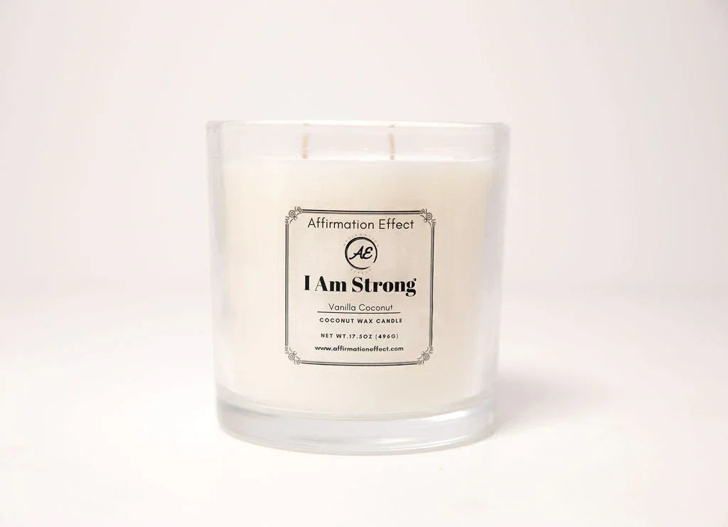 Vanilla Coconut "i Am Strong" Affirmation Candle- 17.5 Oz, front view - House Of Avana