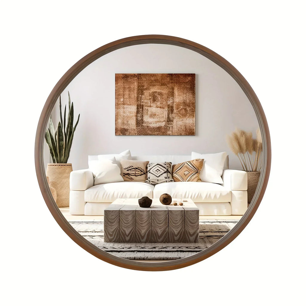 Round Vanity Mirror with Wood Frame - House Of Avana
