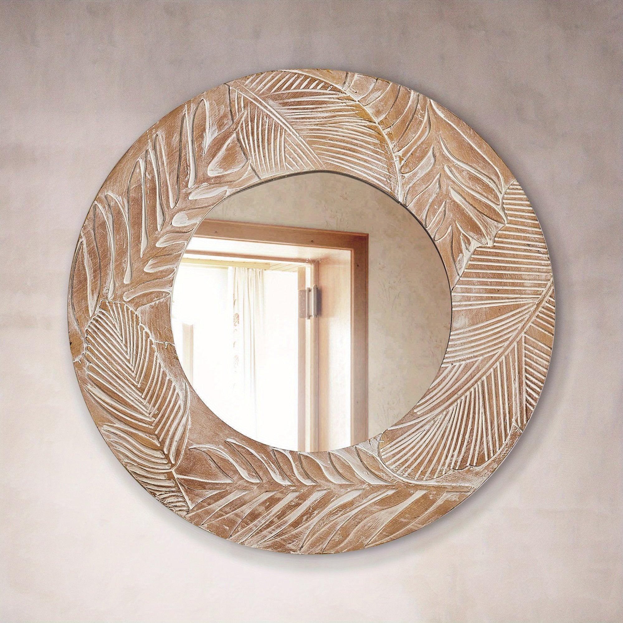 28 In. W X In. H Round Rustic Framed Wall Bathroom Vanity Mirror - House Of Avana