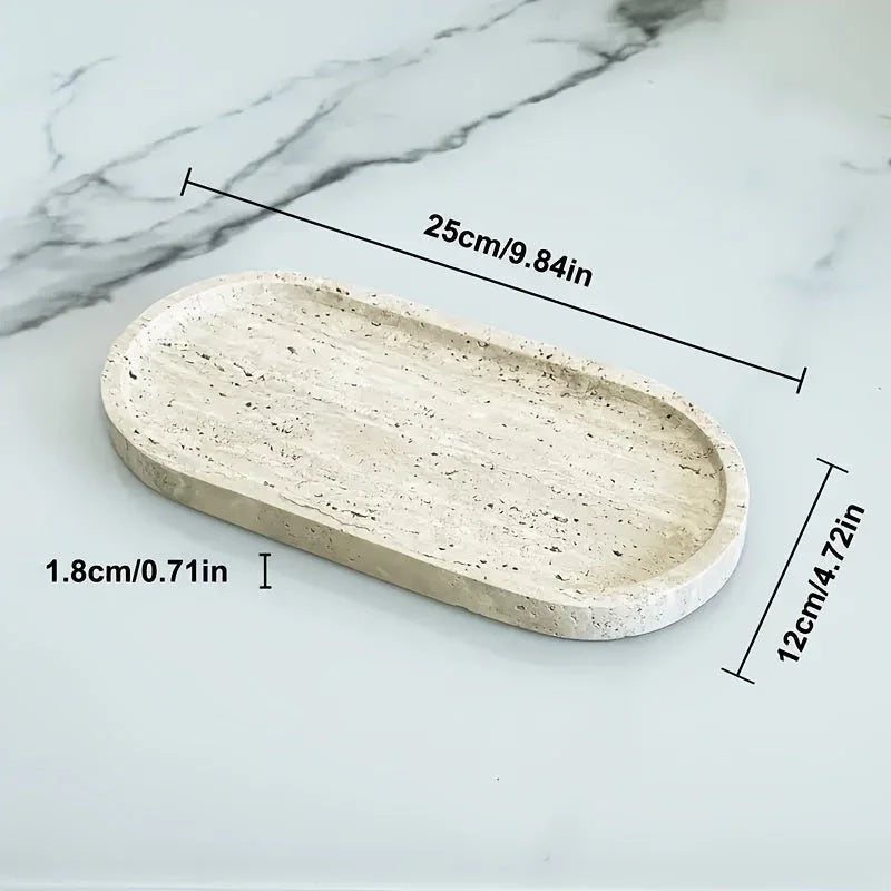 Vanity Tray - Durable Natural Stone Oval, side view - House Of Avana