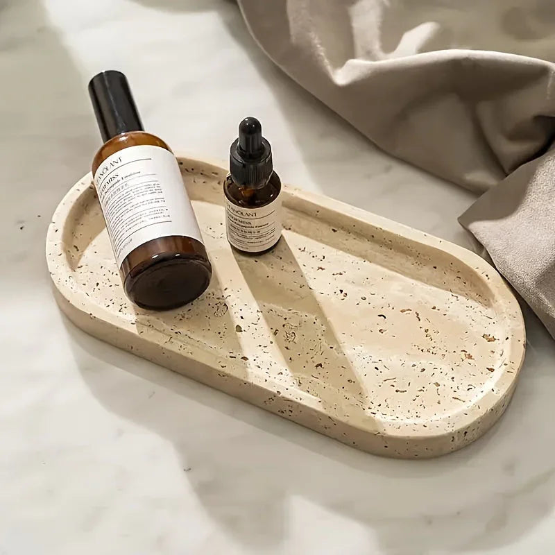 Vanity Tray - Durable Natural Stone Oval, detail shot - House Of Avana