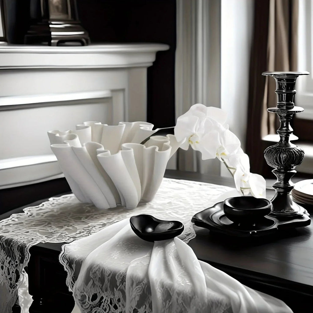 Ceramic 3d Printed Vase with Geometric Design - White, detail shot - House Of Avana [[SKU:HOA-VAS-014]]