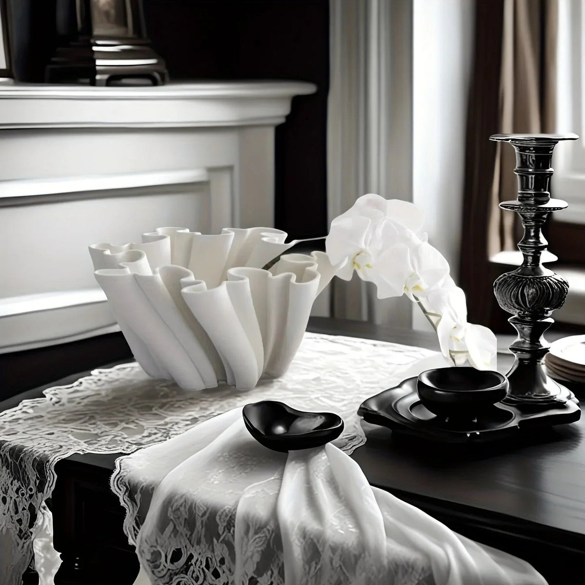 Ceramic 3d Printed Vase with Geometric Design - White, detail shot - House Of Avana [[SKU:HOA-VAS-014]]