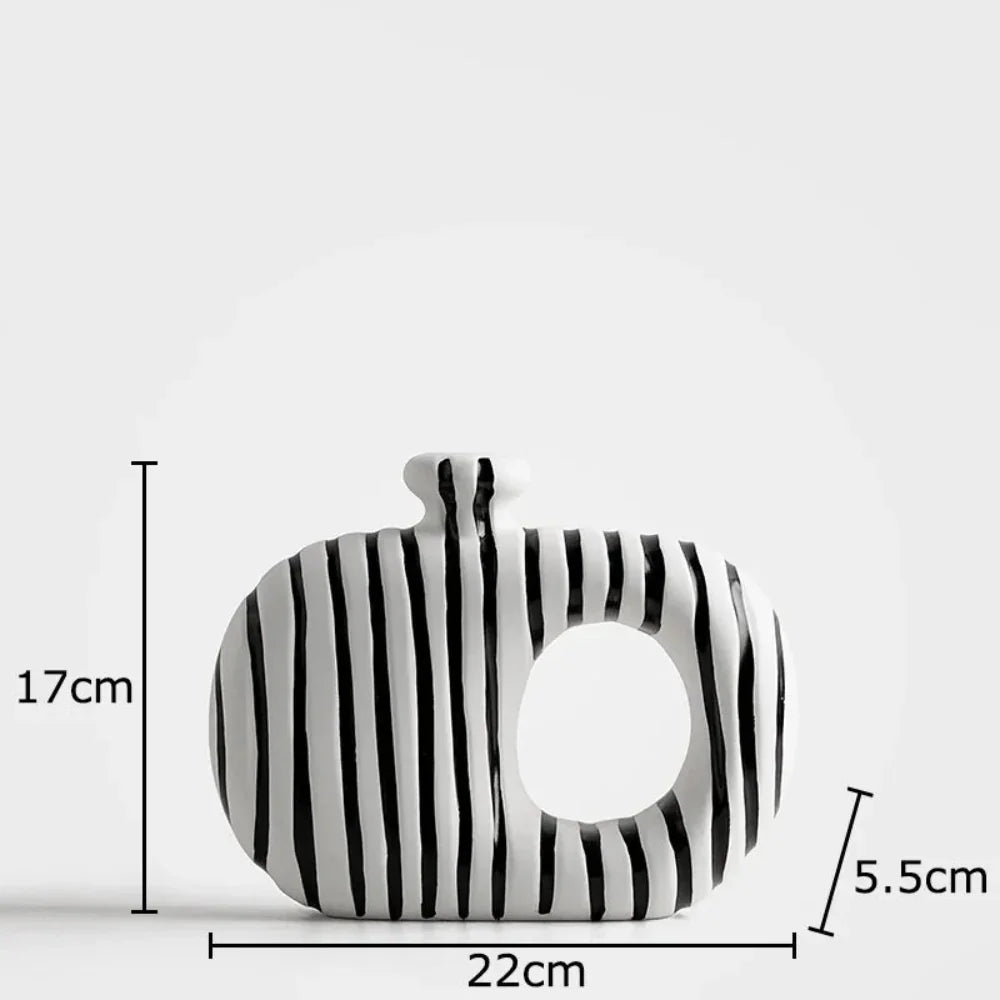 Ceramic Zebra Stripes Vase with Artificial Flowers, Modern Floral Decor, product packaging - House Of Avana
