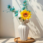 Ceramic Vase Set, White and Beige, Large, Medium and Small Sizes, dimensions view - House Of Avana