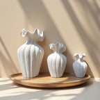 Ceramic Vase Set, White and Beige, Large, Medium and Small Sizes, in-use display - House Of Avana